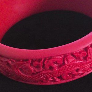 Wide Carved Red Dragon Chrysanthemum Bangle